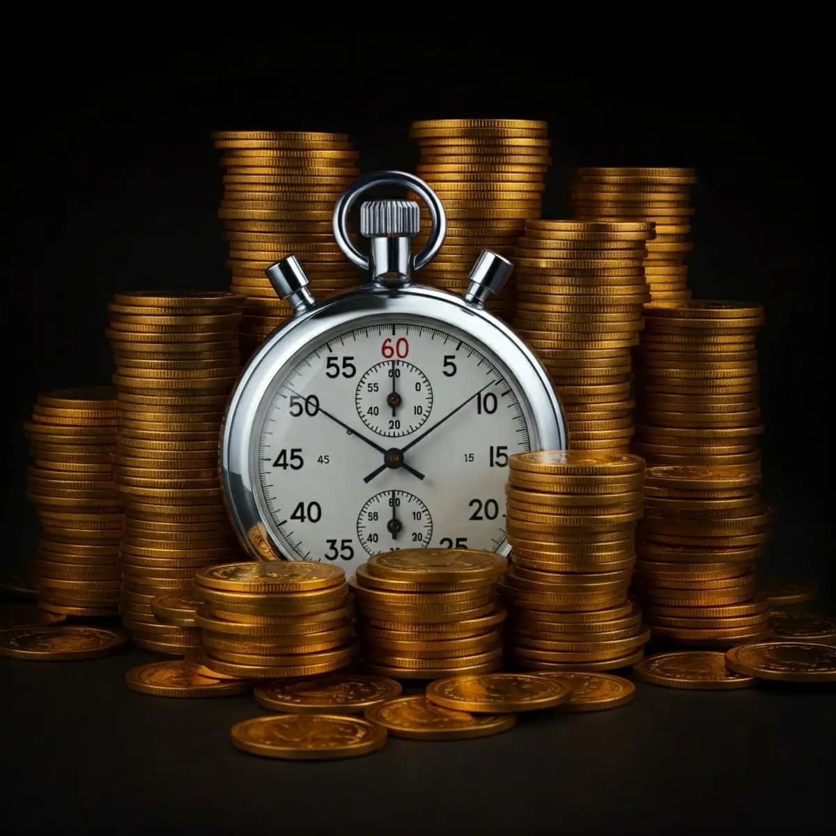 Image of a stopwatch and coins to illustrate the cost of traditional leadership coaching for new managers